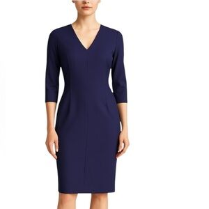 Lafayette 148 New York - Navy Blue Wool Blend Sheath Dress Sz 6